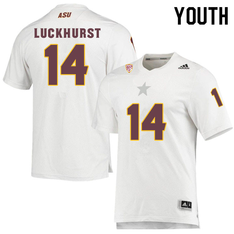 Youth #14 Jack LuckhurstArizona State Sun Devils College Football Jerseys Sale-White - Click Image to Close
